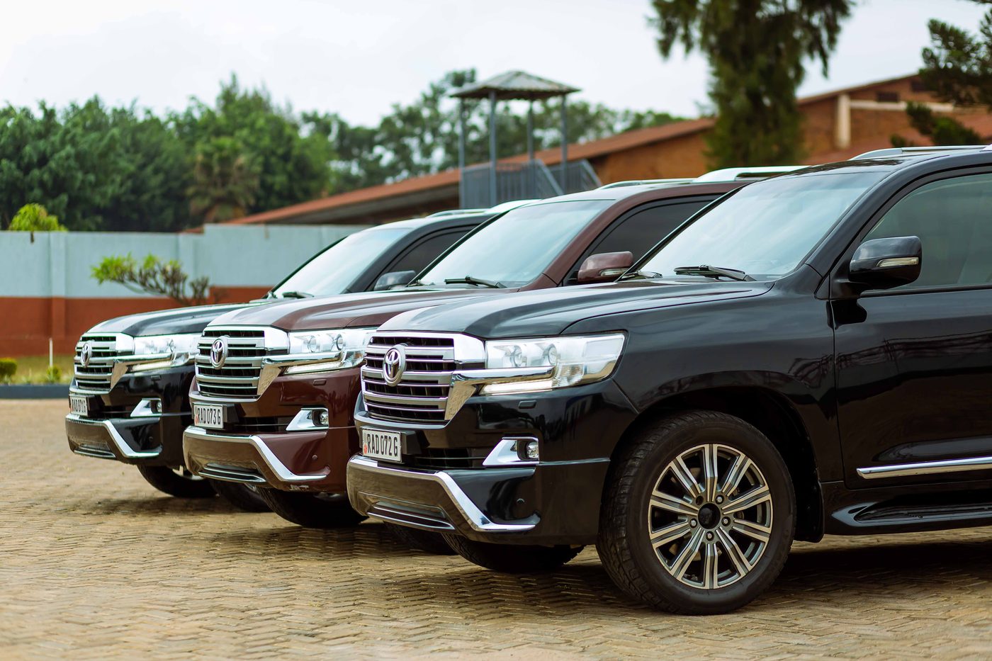 Fleet of SUVs available for hire, parked in a row