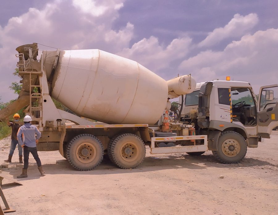 Concrete mixer truck on site